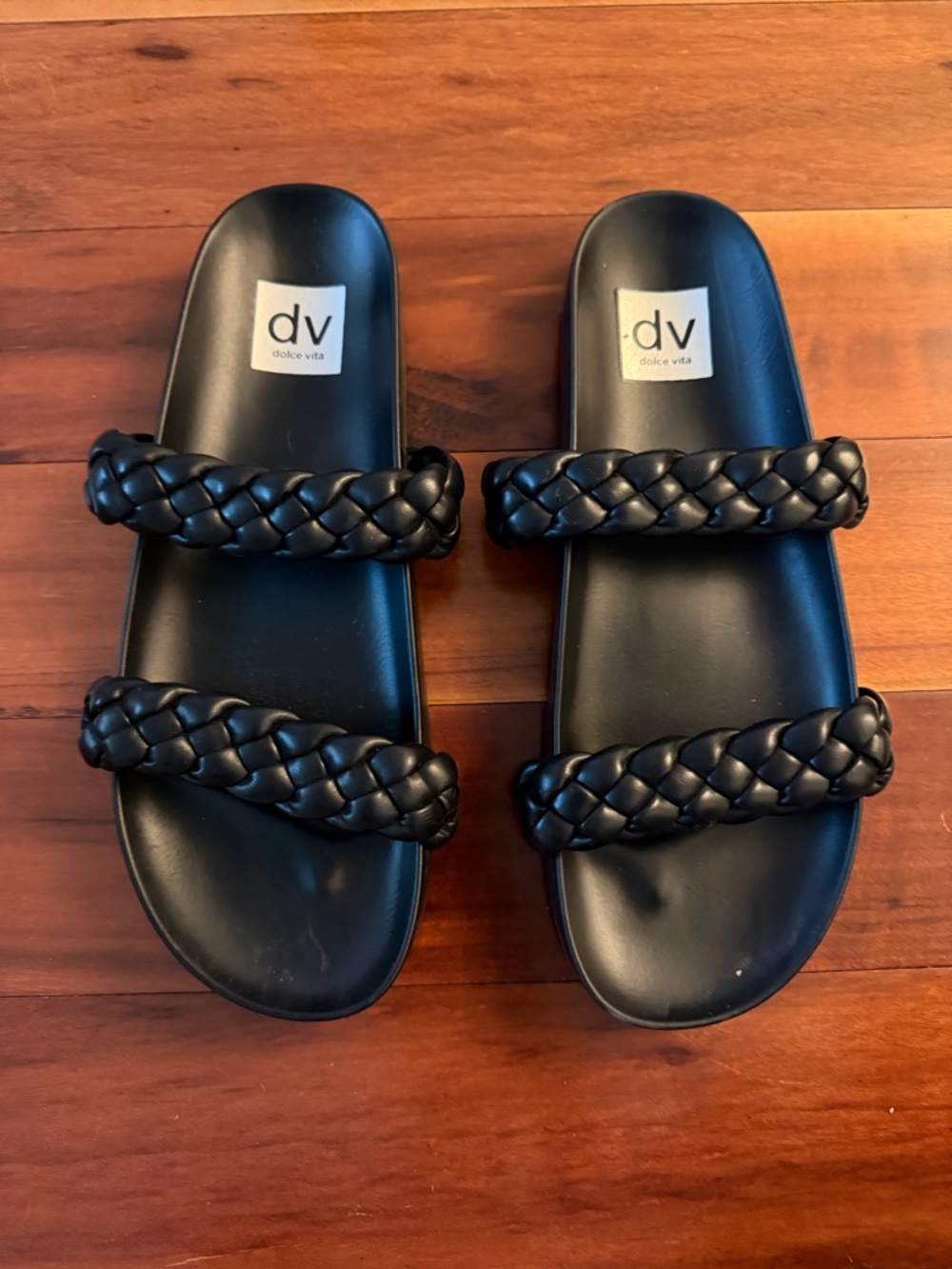 Dolce Vita Black Braided Double-Strap Slide Sandals